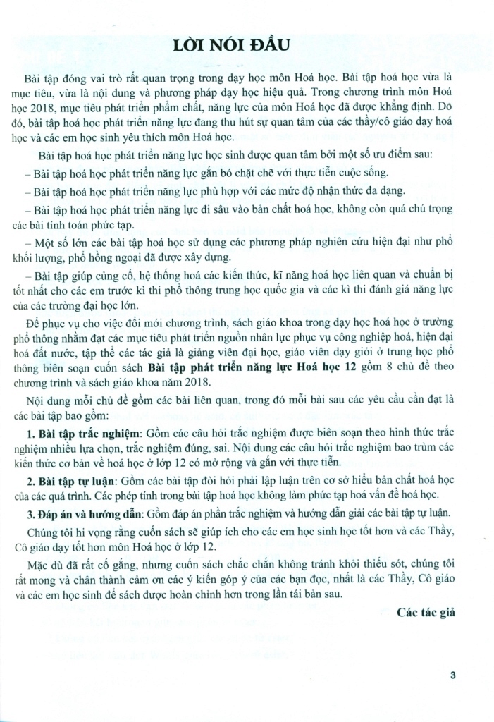 BÀI TẬP PHÁT TRIỂN NĂNG LỰC HÓA HỌC LỚP 12 (Biên soạn theo chương trình GDPT mới)